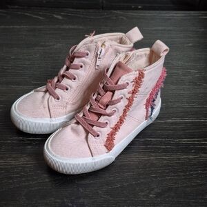Weestep Pink High-Top Canvas Sneakers w colorful fray edge Sz 11